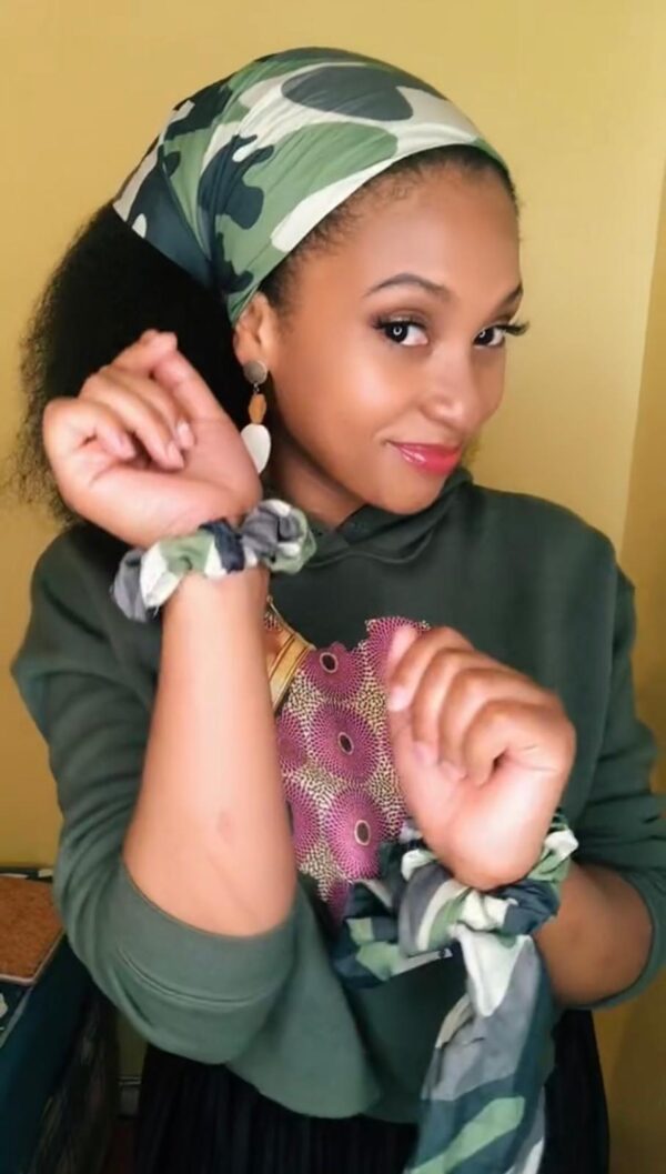 Green camouflage Scarf scrunchie