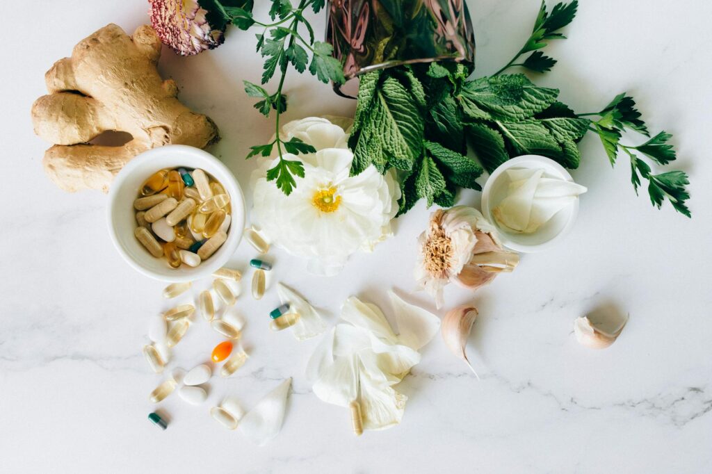 flat lay photo of alternative medicines