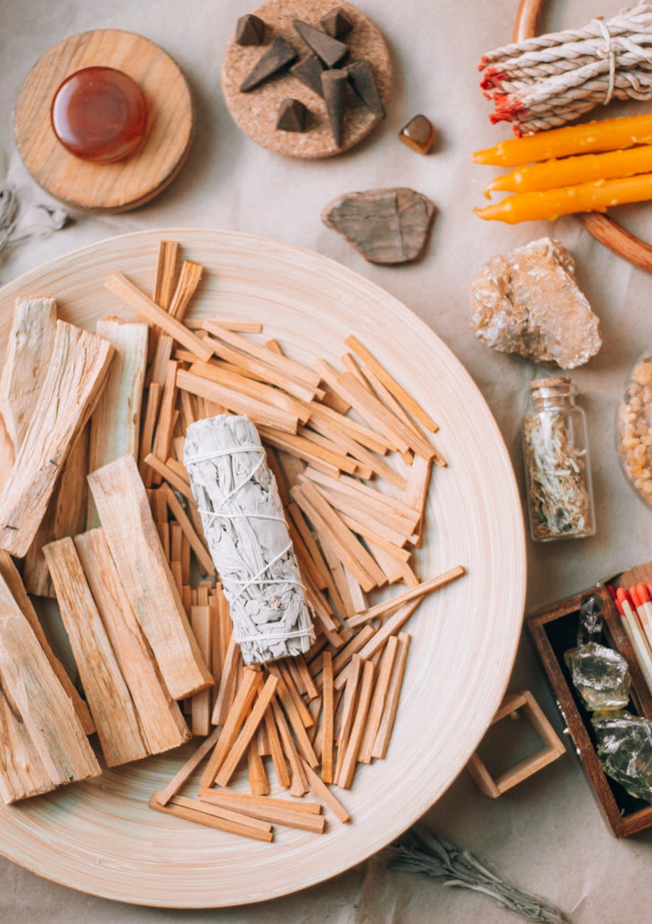 sandalwood incense and candles